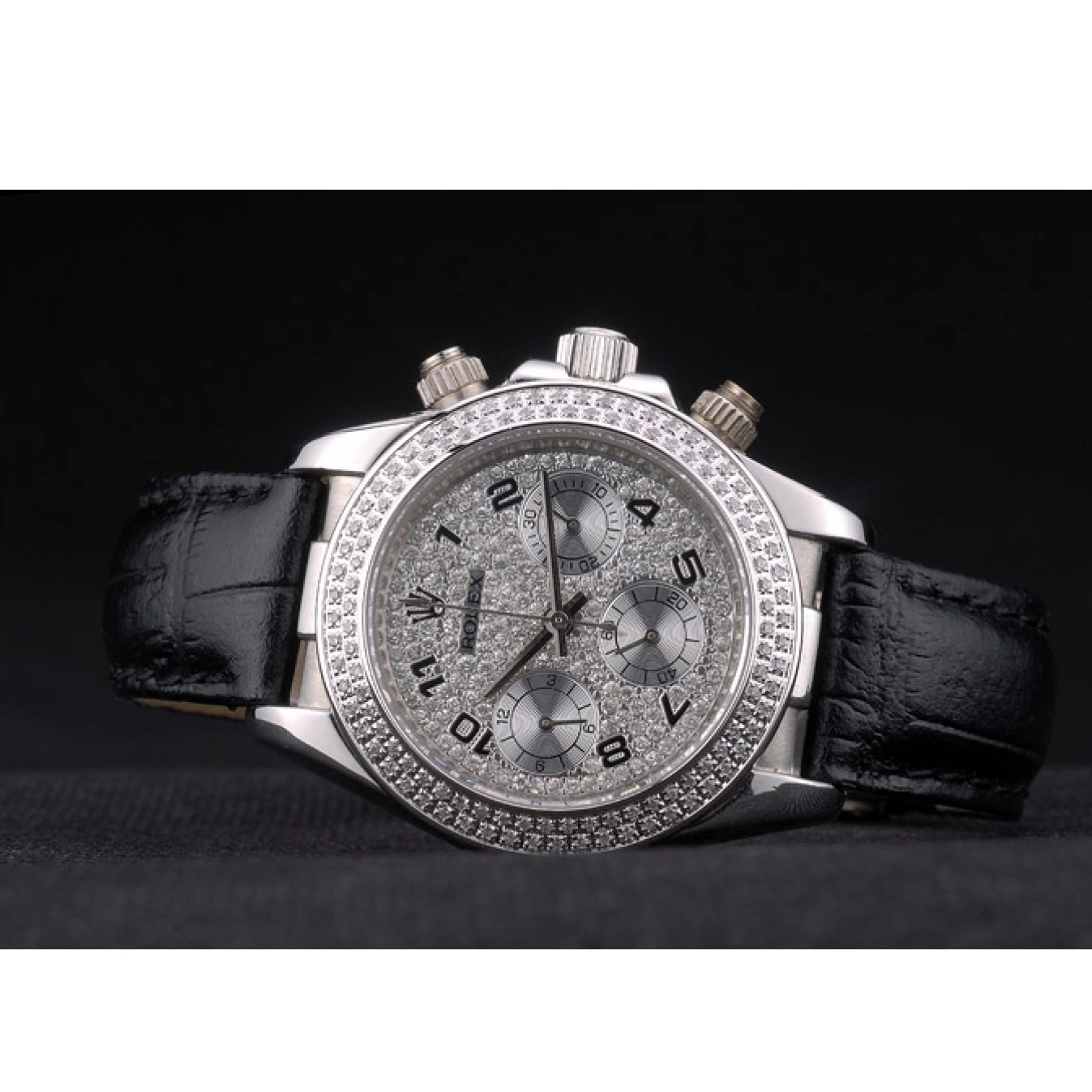 AAA replica watch Lady Studded Bezel Stainless Crystal Steel Crystal Studded Rolex Daytona Case Dial 0611